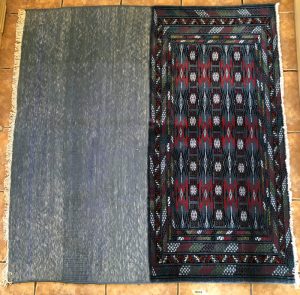 An especial Persian  hand-knotted wool, mix of kilim and rug with a unique blue colour Turkeman design