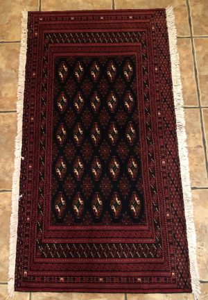 Hand knotted Persian / Turkaman rug, red and navy colour.
