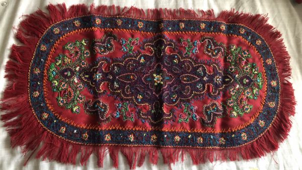 Hand made suzani Baluch ovel shape red colour sofreh (table cloth) - Image 4