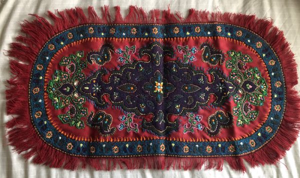 Hand made suzani Baluch ovel shape red colour sofreh (table cloth)