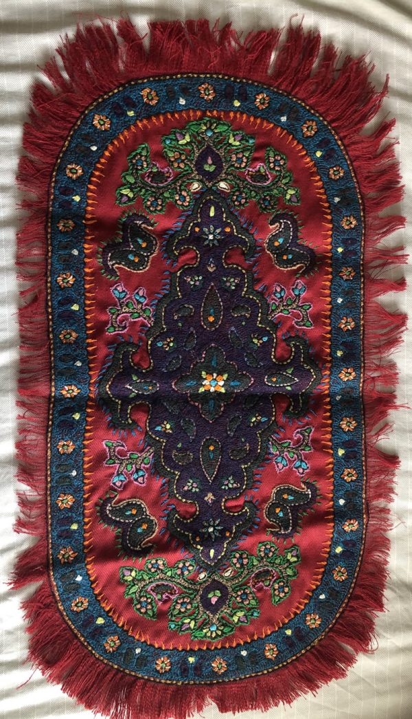 Hand made suzani Baluch ovel shape red colour sofreh (table cloth) - Image 3