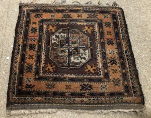 Vintage Persian/Turkaman square Dastak rug rarely brown colour