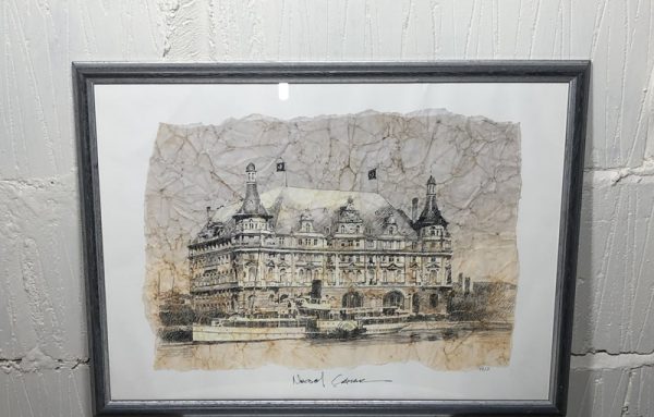 Print from original drawing with pen, special technique to look vintage named "Steam ship"