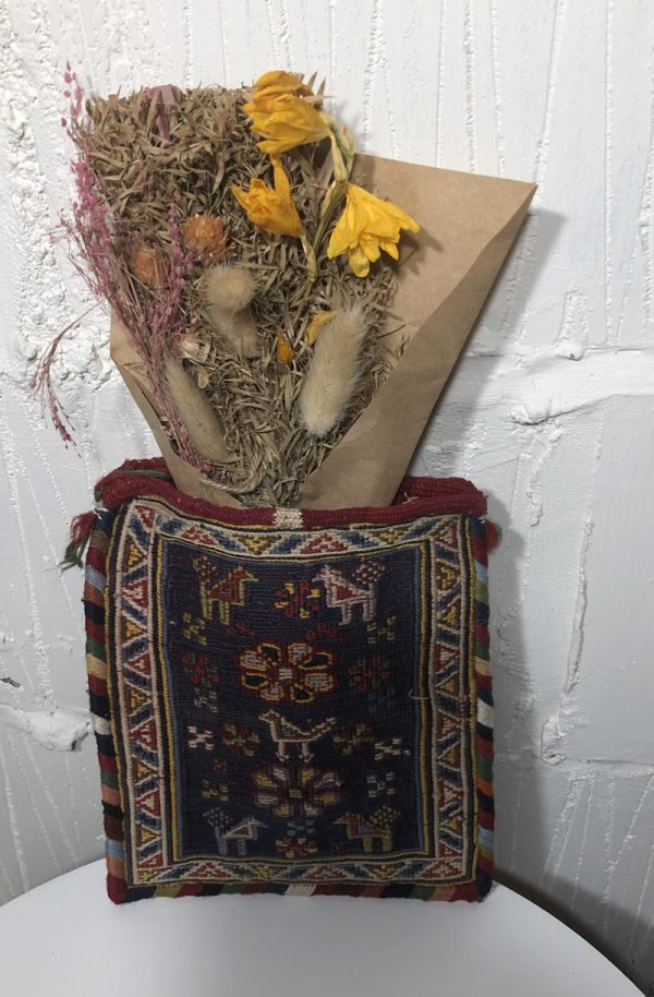 Vintage Persian Afshari (Sirjan) chanteh kilim with dried flowers - Image 10