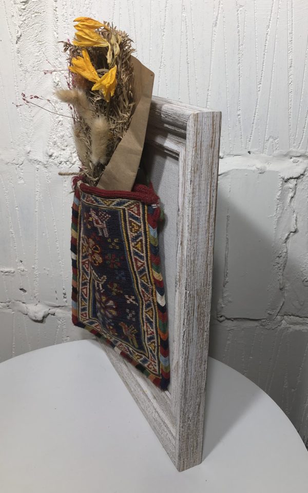 Vintage Persian Afshari (Sirjan) chanteh kilim with dried flowers - Image 2