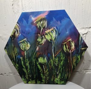 Painting on silkmounted canvas named "Seed heads" by Janneta Sosin