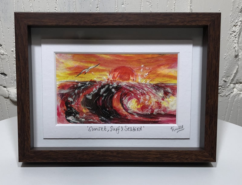 Original acrilic painting by Tim Lee "Sunset, surf and seabird"