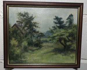 Original old oil painting "Kingsmuir College Orchard" by H. Francis (1958)