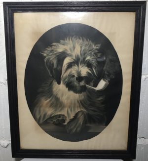 Old print "Dog with pipe"