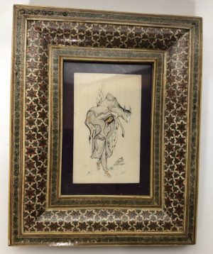 Persian Khatam frame with Persian minature painting on wood